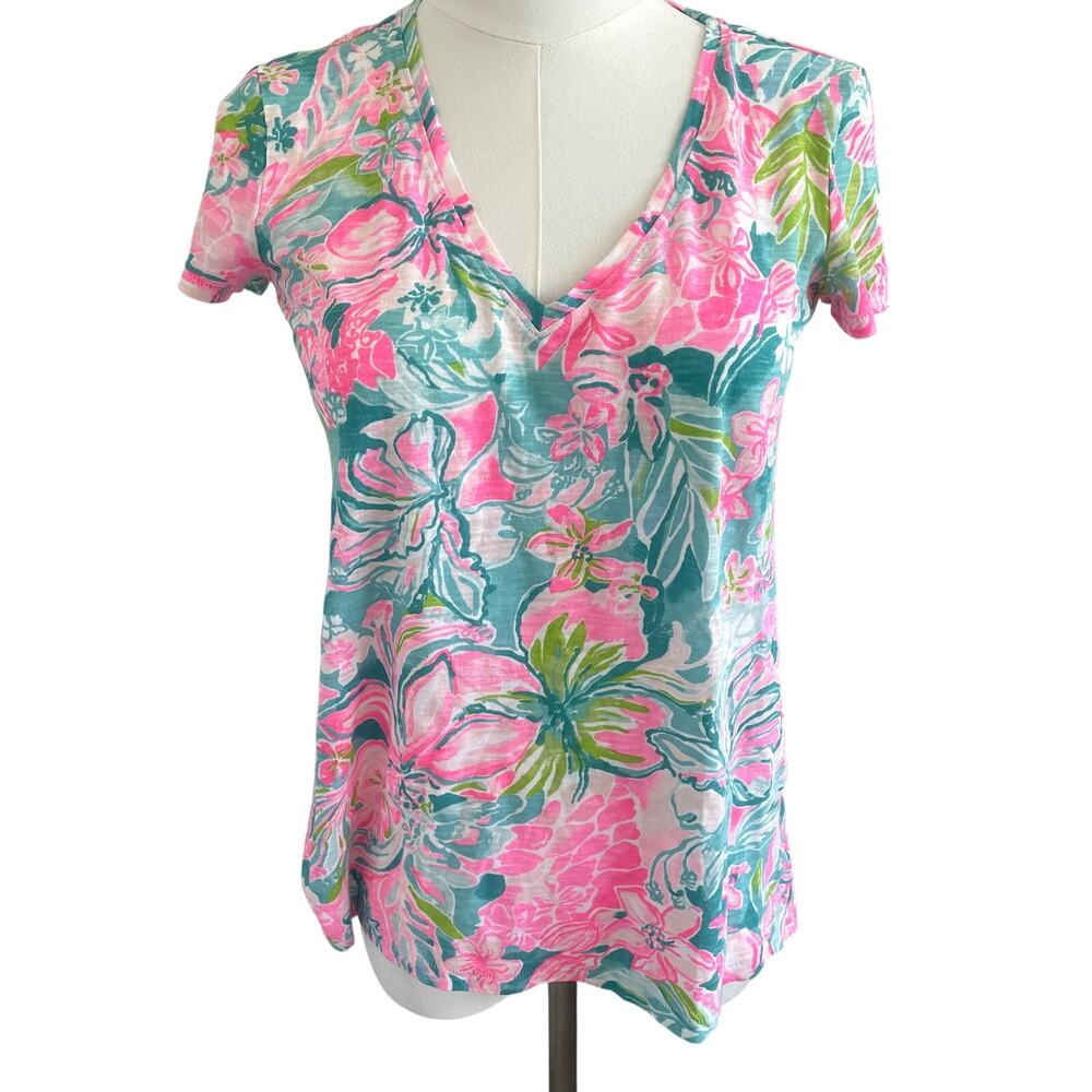Lilly Pulitzer Etta V-Neck Short Sleeve Top Sz XS